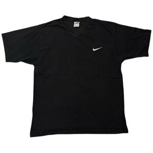 VTG Nike Black Tee with White Swoosh Single Stitch - Medium‎